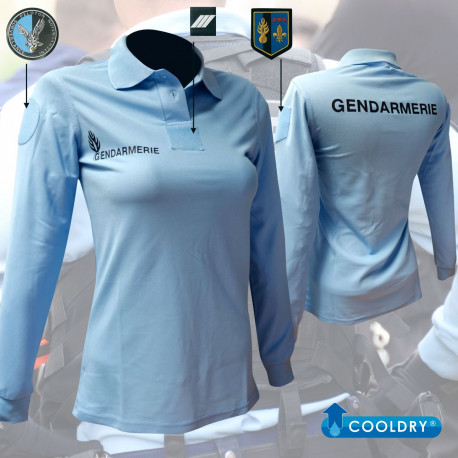 POLO BLEU FEMME GENDARMERIE MANCHES LONGUES COOLDRY MAILLE PIQUEE