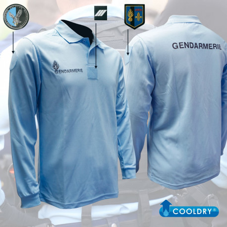 POLO BLEU MANCHES LONGUES GENDARMERIE COOLDRY MAILLE PIQUEE