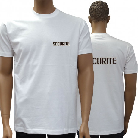 TEE SHIRT BLANC BRODE SECURITE MANCHES COURTES