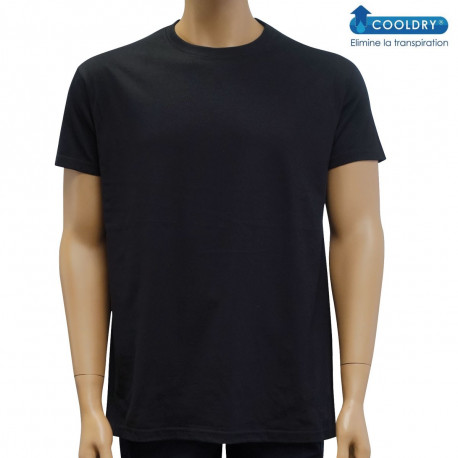 TEE SHIRT NOIR COOLDRY ANTI HUMIDITE MAILLE PIQUEE